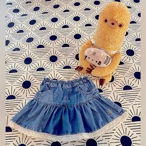 Super Cute Embroidered Lace and Denim Mini Skirt (Sz 3-4)